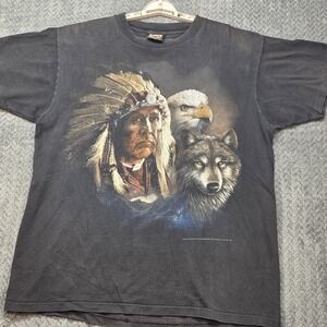 Vintage 3D Emblem Men's Large T-Shirt Black Eagle Wolf Graphic Made In USA 1993